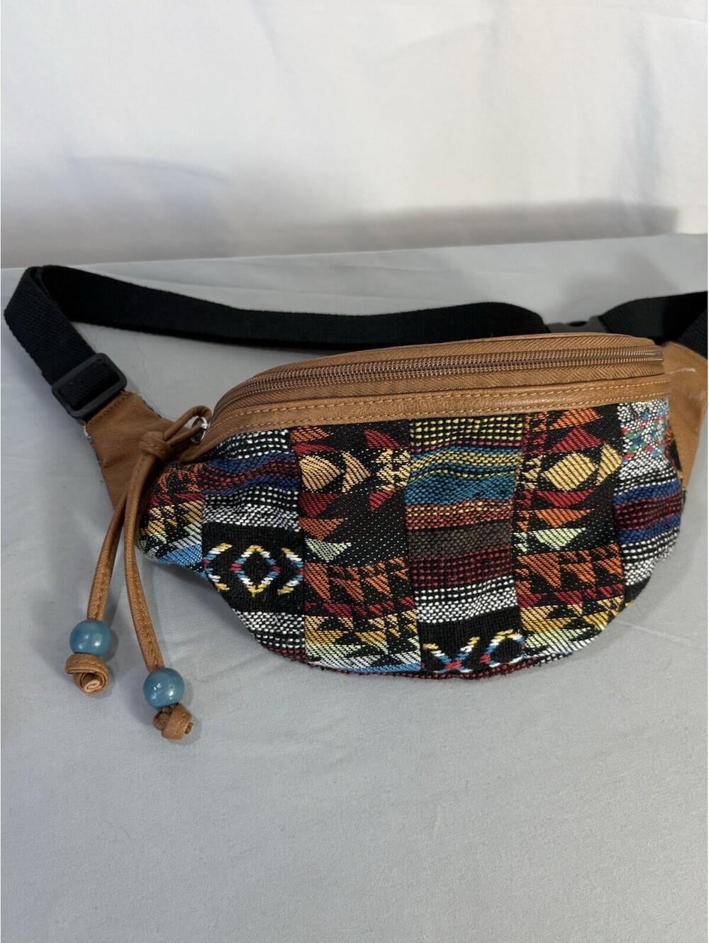 Southwestern Patchwork Fanny Pack Boho Woven Festival Waist Bag Beaded